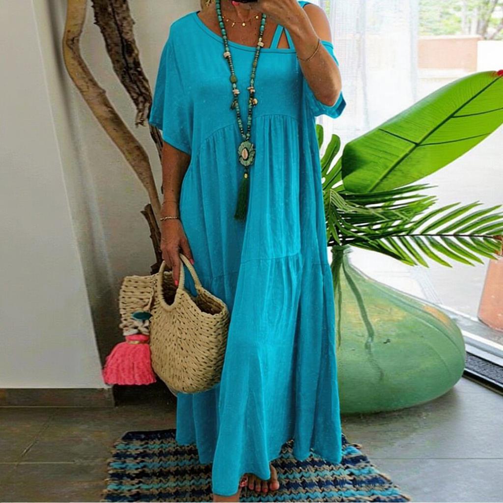 Women's Short-sleeved Long- Loose-fitting Casual Dress