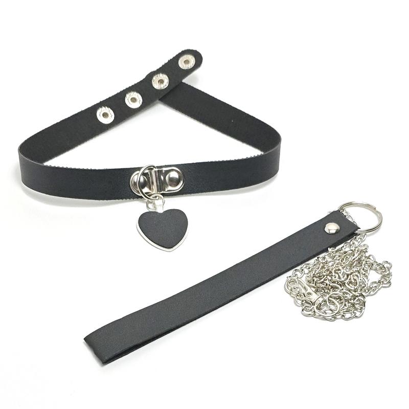 Sexy Leather Heart Collar And Leash Set For Women Gothic BDSM Cosplay Bondage Choker Accessories