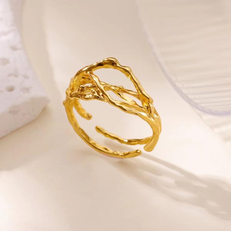 New Stainless Steel Plated K Color Zircon Ring Women's Daily Versatile Simple Temperament Medieval Ring