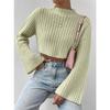 Autumn and Winter New European and American Solid Color Versatile High Waist Short Style Trumpet Sleeve Half High Collar Pullover Sweater for Women