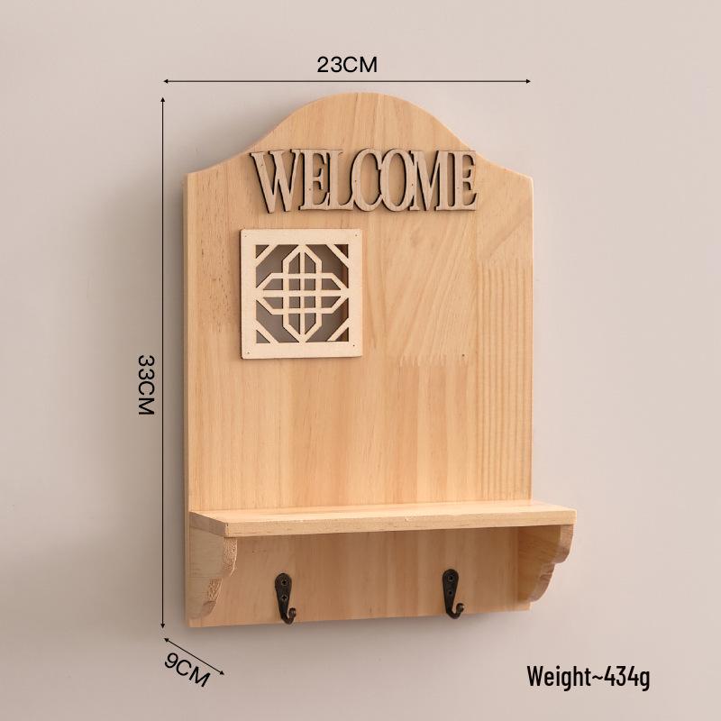Creative Entrance Wall Hooks: No-Punch Key Holder & Wooden Shelf Combo