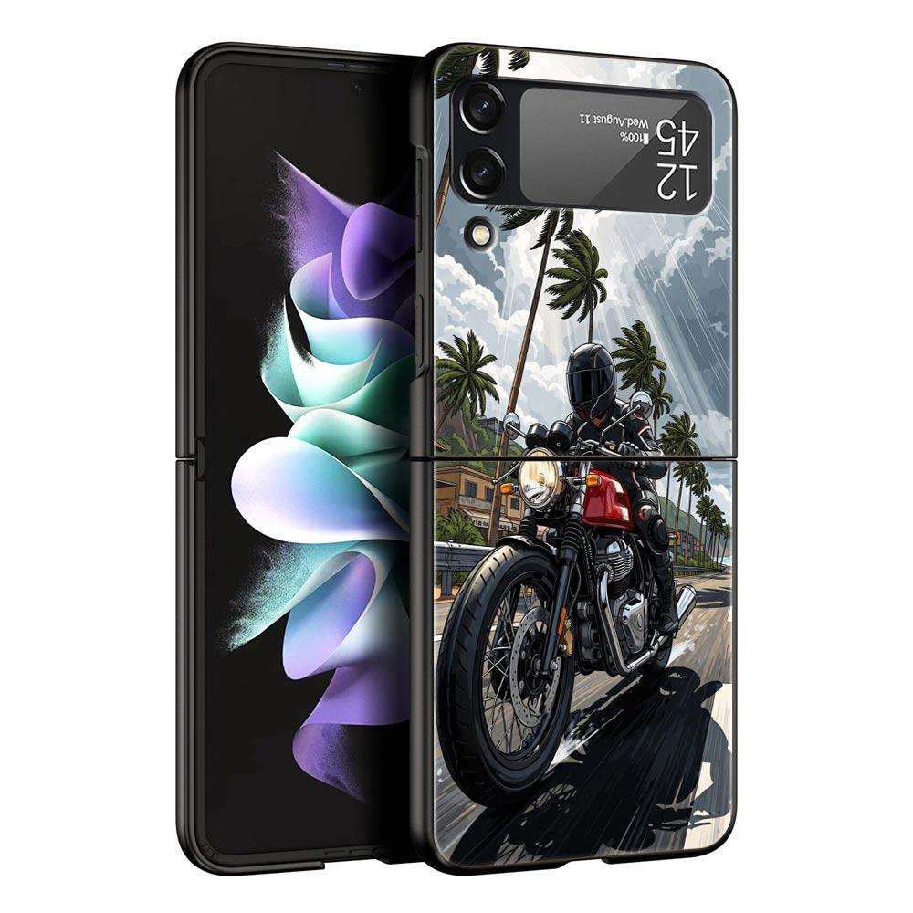 Phone Case for Samsung Galaxy Z Flip 3 4 5 6 7 Folding Black Shell For Samsung Z Flip4 Flip5 PC Hard Cover Cool Motorcycle
