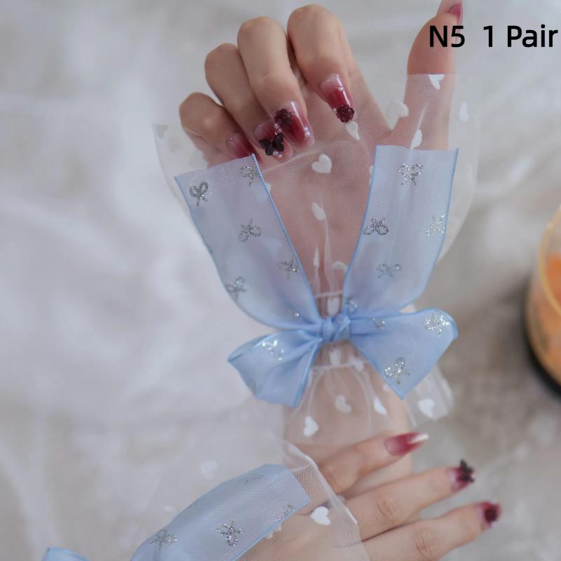 1 Pair Nail Art Tulle Photo Bow Glove Fake Pleated Cuff Manicure Photography Props Nail Tips Display Sleeve  Accessories
