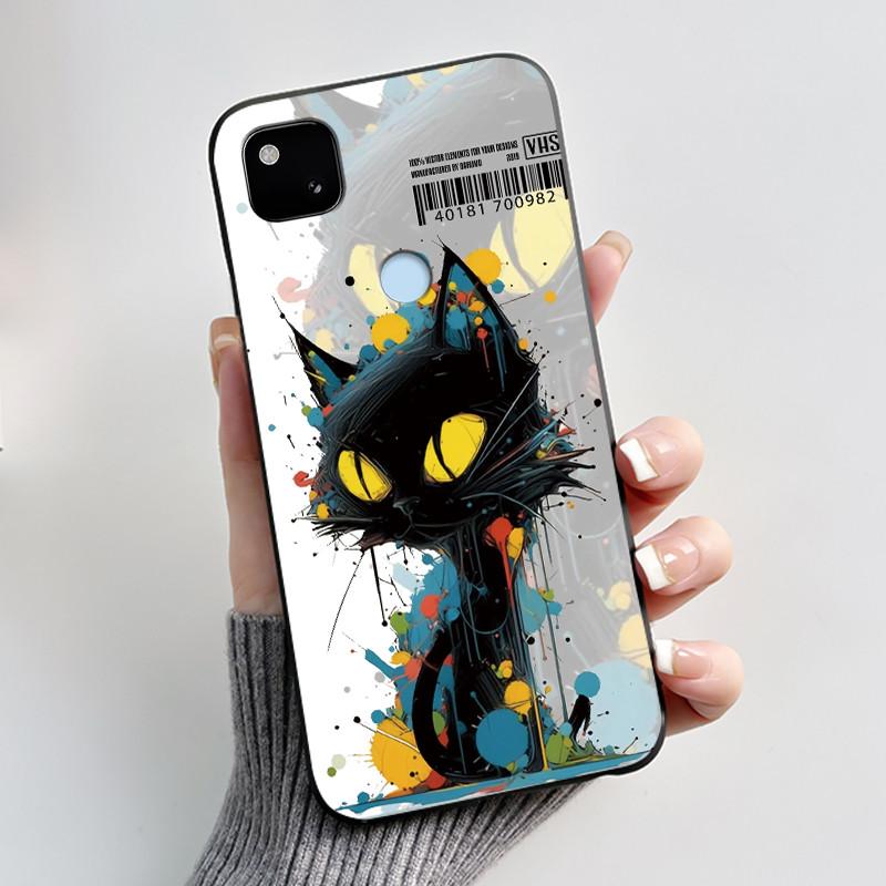 Coque Pour Google Pixel 4A 4 A 4G Noir Coque de Téléphone Esthétique Mignon Chat Dessin Animé Mince Souple TPU Silicone Arrière Pour Pixel4A Coquille