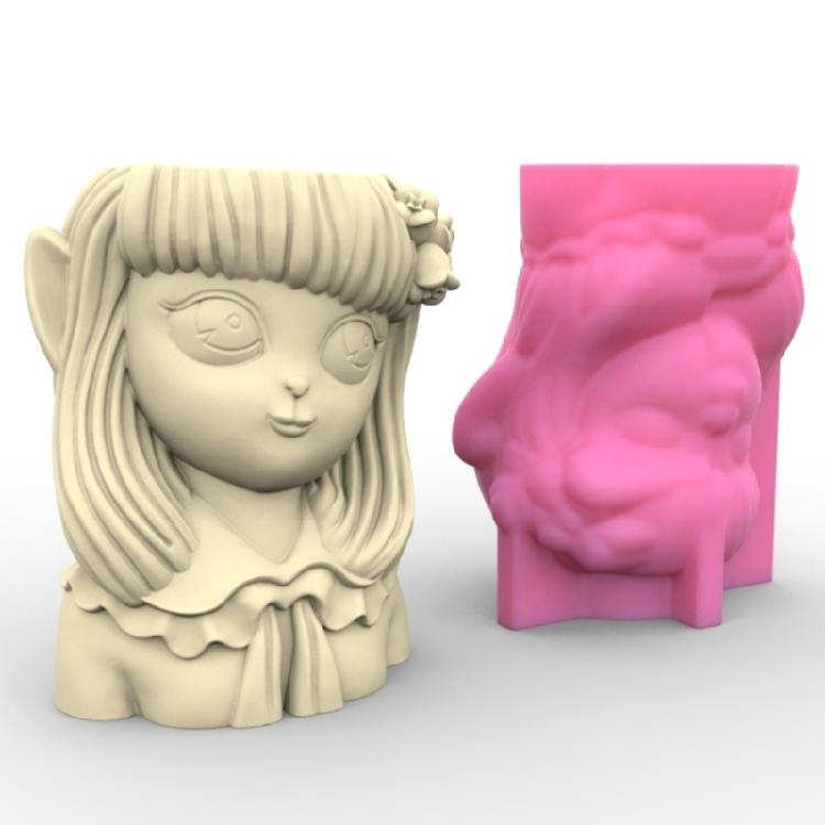3D Little Girl Gypsum Silicone Molds for Making Succulent Plant Flower Pot