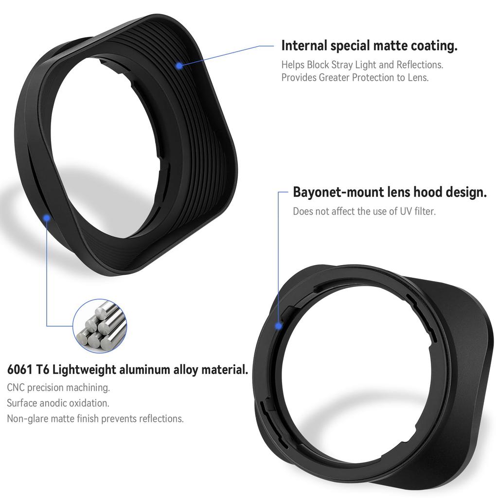 Haoge Bayonet Square Metal Lens Hood for Fujifilm Fujinon XF 50mm F2 R WR compatible with and LH-X50 Lens, X-Pro2, X-Pro1, X-T2, X-T1, X-T20, X-T10,