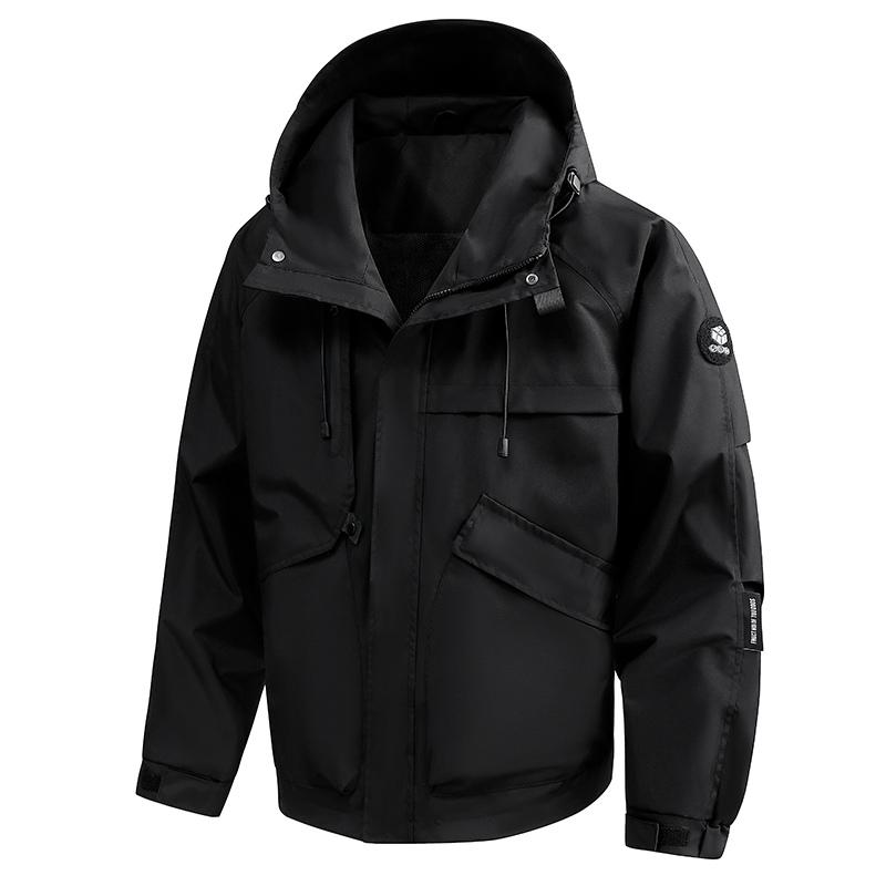 Men's Singles Outdoor Sports Casual Versatile Mountaineering Suit Hooded Pure Color Couple Waterproof Multifunctional Jacket