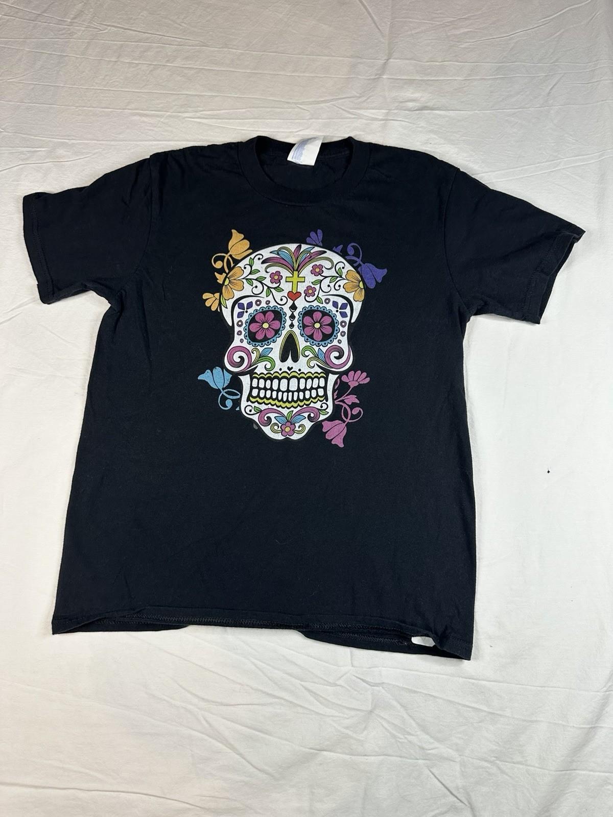 Sugar Skull Dia de los Muertos Graphic Tee Black Youth M S