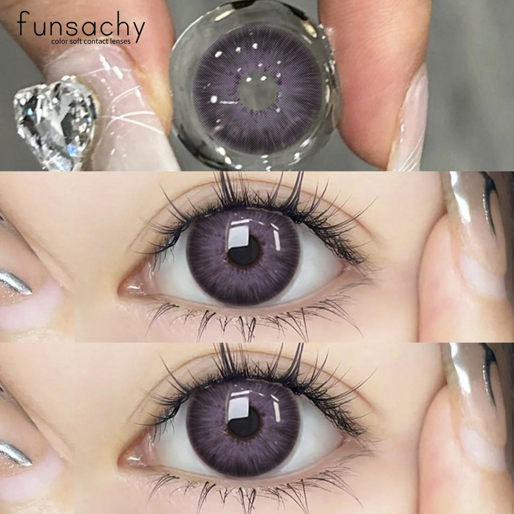 FUNSACHY 1 Paar koreanische farbige Kontaktlinsen für die Augen, modische Schüler, kosmetische natürliche Linsen, graue Linsen, weiche blaue Linsen, jährlich