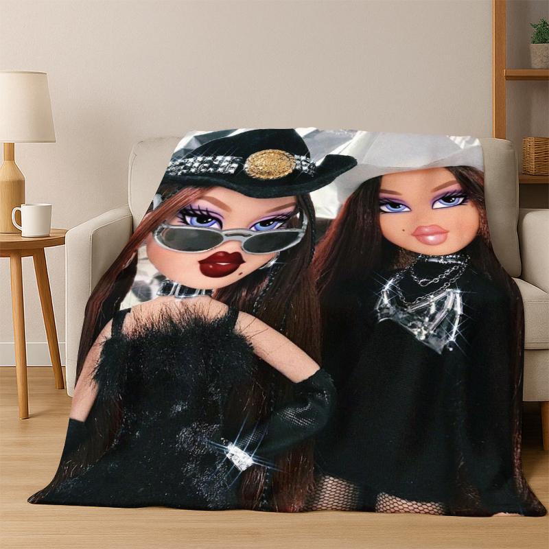 Cartoon Bratz Doll Cute Girl Flannel Blanket Soft Warm Blanket Throw Blanket for Bedroom Living Room Bed Travel Picnic Gift kid