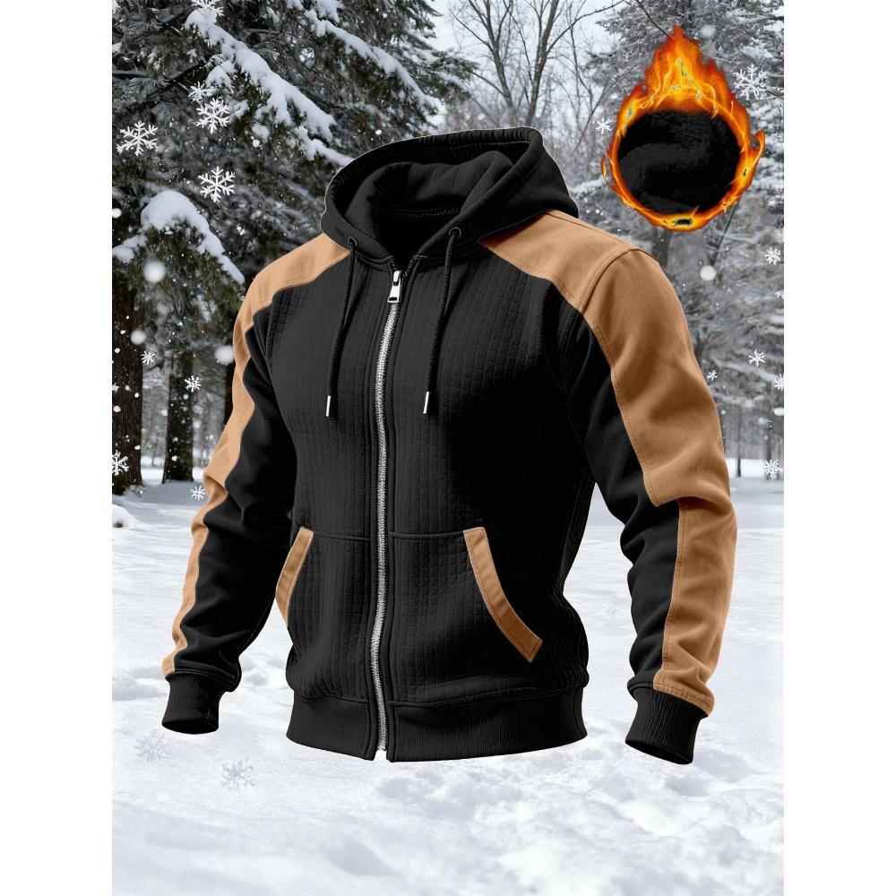 New Winter and Autumn Men's Double-Layered Insulated Thick Hooded Coat, Comfortable Cardigan with Zipper Closure Jacket