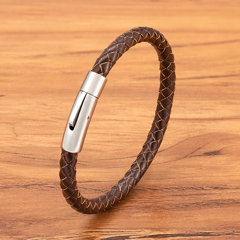 3/4/5/6/8mm Men Leather Bracelet Bangle 3 Colors Braided Magnetic Clasp Simple Style Custom Handmade Accessories Wholesale