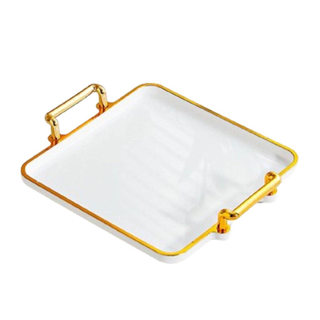 Serving Tray with Handles Rectangle Serving Platter Tea Fruit Storage Tray for Living Room Bathroom Kitchen Entertaining Decor