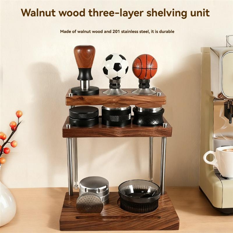 A78E-Coffee Dripper Stand Wooden Espresso Tamper Holder 3-Layer Solid Storage Rack Multi-Functional Coffee Tool Organizer