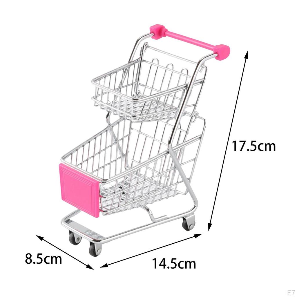 2 Tier Mini Shopping Cart Small Basket Toy Preschool Learning Toys Pretend Grocery