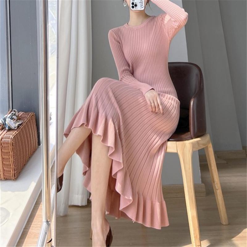 Spring and Autumn Sweater Dress Women Knitted Tunic Long Basic Dress Slim Winter Sexy Warm Black Long Sleeve Dress