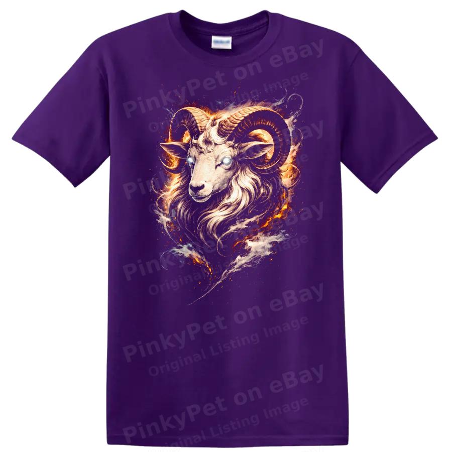 Ram Head Fire Artistic T Shirt Wild Animal Graphic Tee Fire Design
