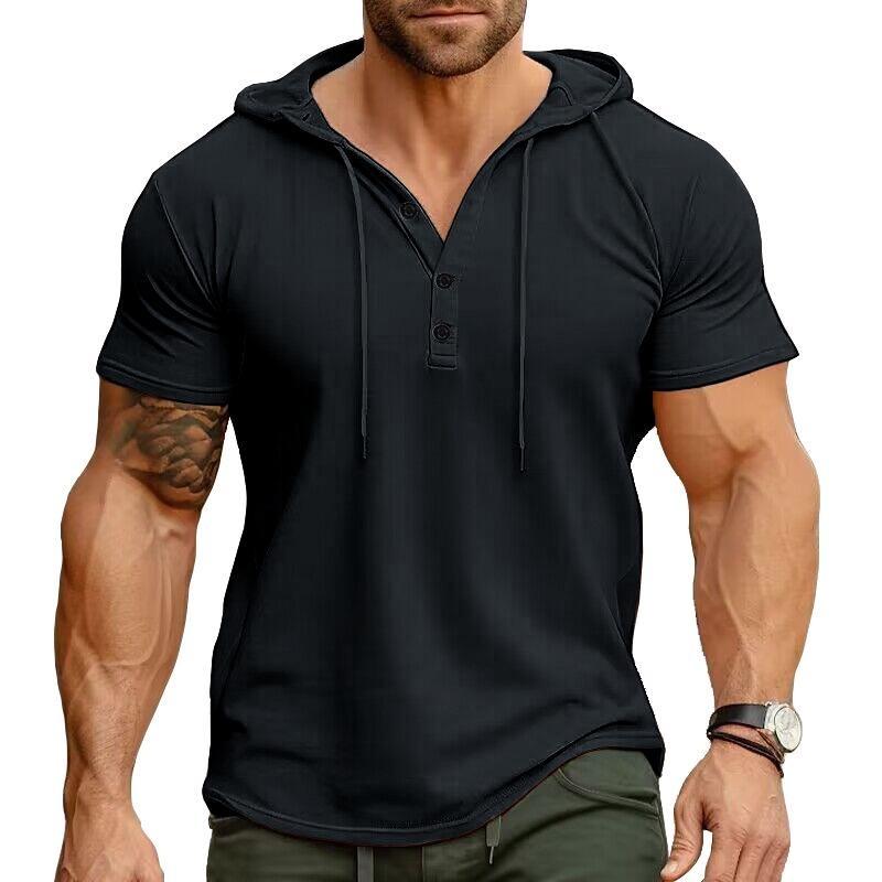 

2026 Cross-border Men s Sportswear Short-Sleeve T-shirt and Hoodie: European/American Style Henley Shirt S чёрный