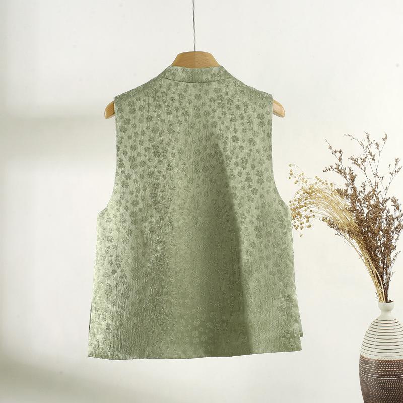 Women's 2025 New High-end Top Green Jacquard Vest Early Spring Versatile Top