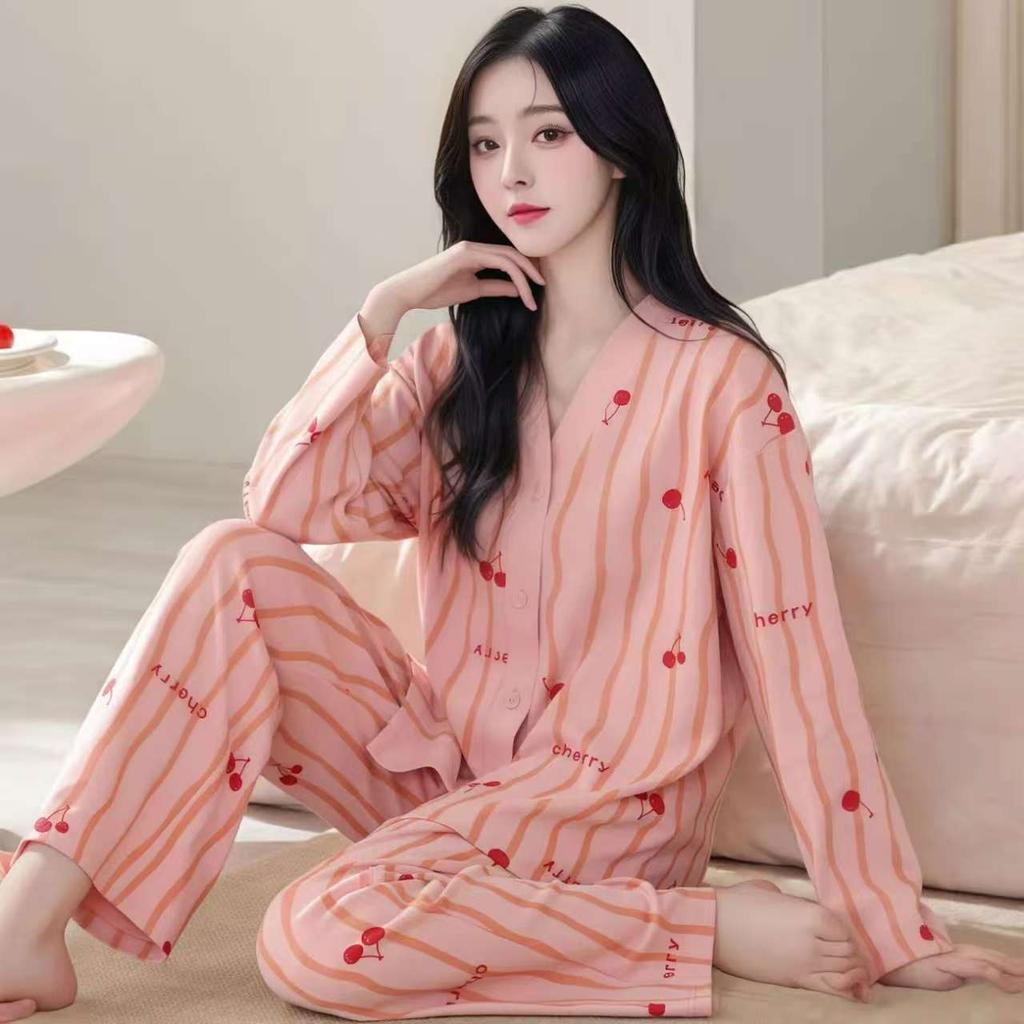 New Style Pajamas for Women in Spring and Autumn, Long Sleeved Pants, Loose Cardigans, Cartoon Home Clothes