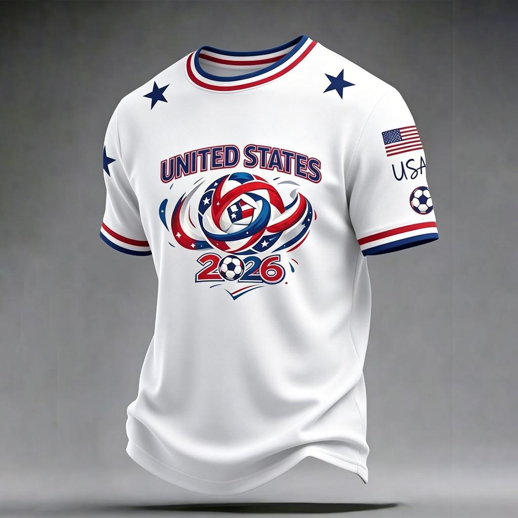 Men Casual Printed Crew Neck Lightweight Breathable Short Sleeve Top with 2026 Lettering and Graphic for Sports Events and Daily Wear