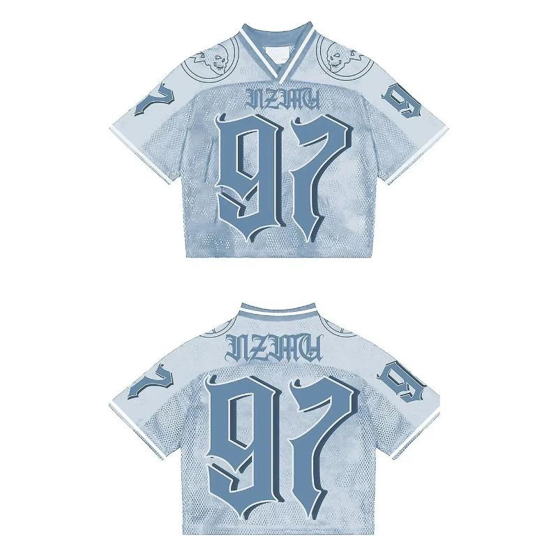 Tričko Americké Módní prodyšné prošívané volné fotbalové tričko Streetwear ležérní Prodyšný Unisex top s krátkým rukávem