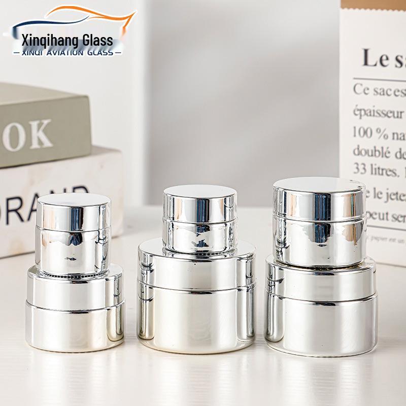 20g Electroplated Silver Glass Cream Jar: Sealed Cosmetic Sample Bottle for Face and Eye Creams & Lotions