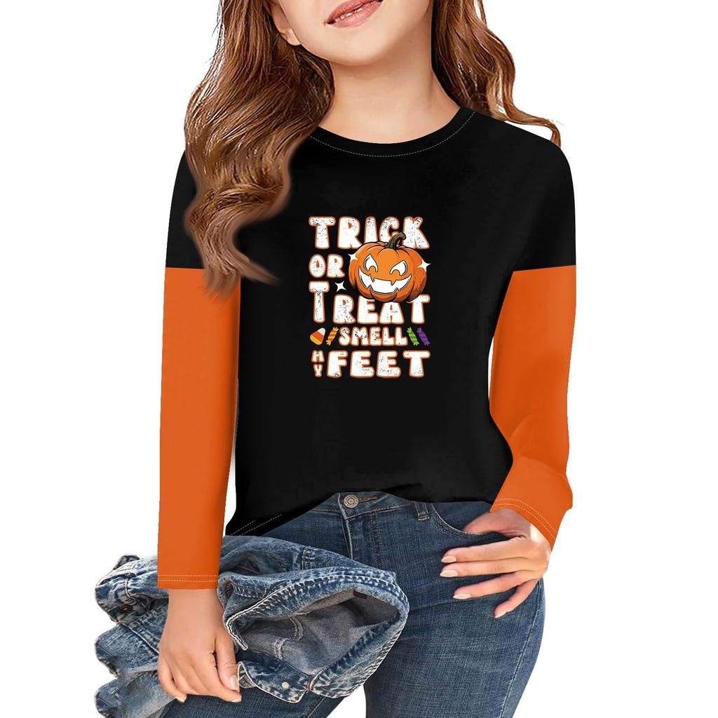 Girls Long Sleeve Halloween Day T Shirts Kids Fall Tops Crewneck Basic Tees 2-11Y