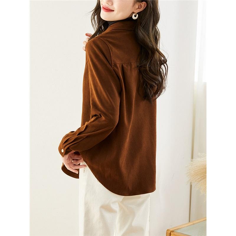 Thick Corduroy Shirt Women's Long-sleeved Winter Port Flavor Retro Loose Top Jacket Bottoming Shirt