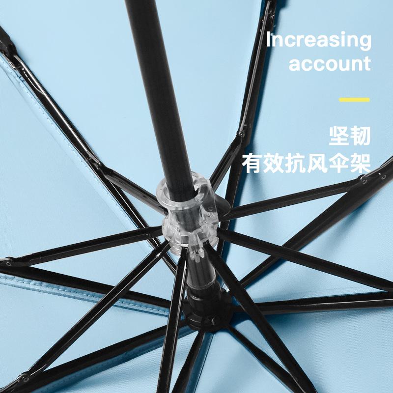 Solid color wooden handle three-fold umbrella wholesale 8-bone silver glue sun protection and UV protection folding umbrella manual umbrella