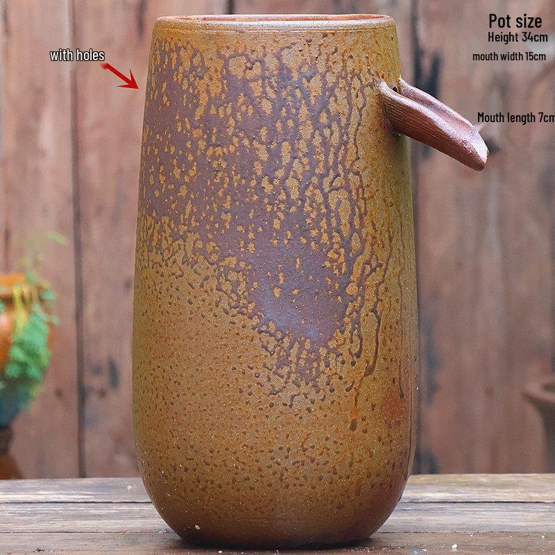 Retro Handmade Ceramic Waterfall Pot: Ancient Fish Farming Water Feature for Courtyard Landscapes