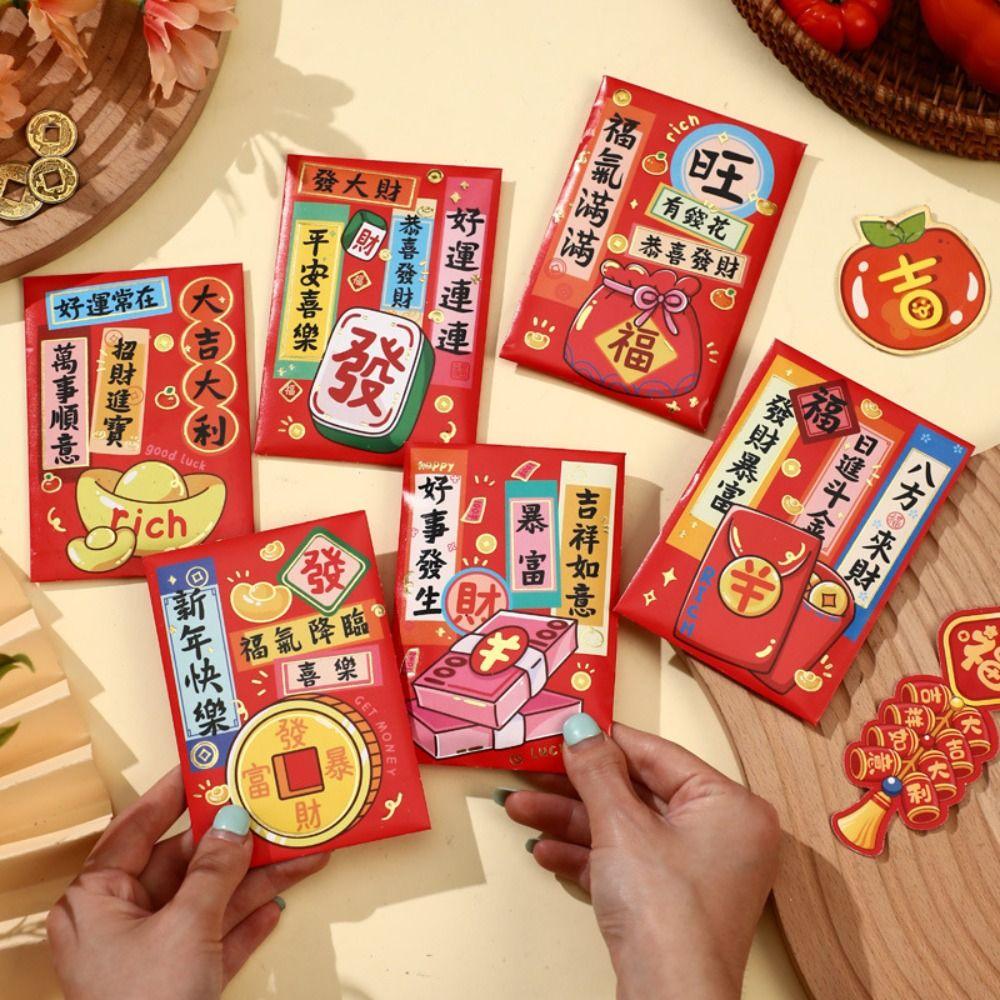 6pcs Traditional New Year Money Bag Blessing Money Packet Lucky Red Pocket  Celebration Party