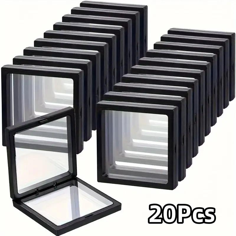 20 Stück Clearview 3D Schwebende Display-Boxen Staubdichte Acryl Schmuckaufbewahrungsbox mit Elastischer Folie Transparenter Hängender Organizer