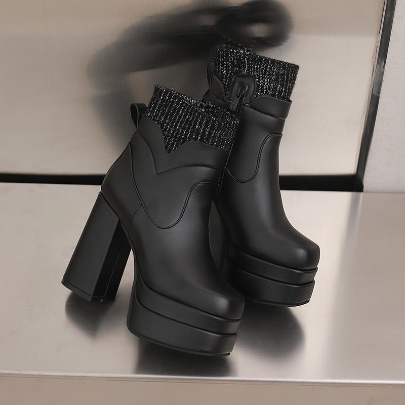 Women's High-heeled Short Boots Sexy European and American Style Autumn and Winter Waterproof Table Thick-heeled Large-size Roman Boots