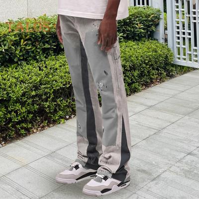 Jean ample à pattes d'éléphant pour homme, pantalon de travail décontracté en denim élastique, style patchwork vintage, évasé, pour les voyages et le travail