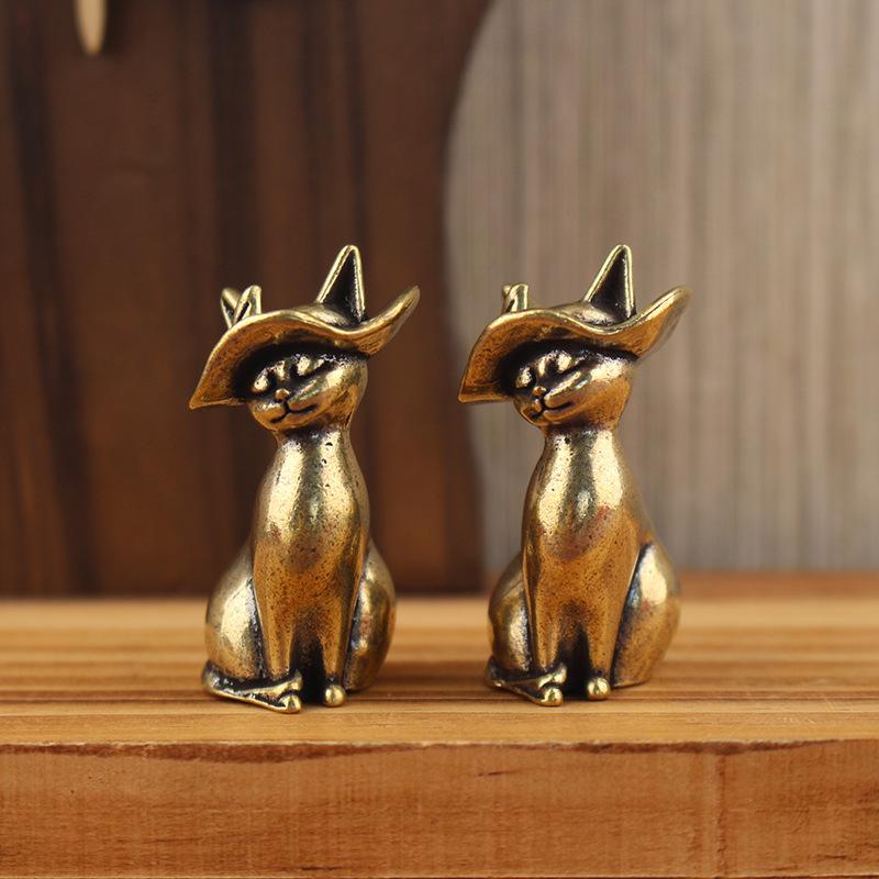 1/2Pcs Brass Brass Princess Cat Statue Creative Animal Desk Ornaments Desktop Home Decor Collection Cute Statue Ornaments