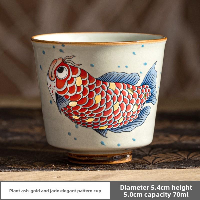 Goldene und Jade volle Halle Arowana kleine Teetasse Keramik Zuhause Meistertasse Einzelbecher Teeverkostungsbecher Kung Fu Teeset Geschenkbox