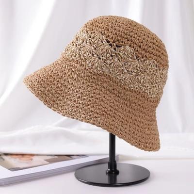 Fashion Large Brim Woven Hat Breathable Foldable Straw Hat Sun Protection Hollow Out Bucket Hat Travel Use