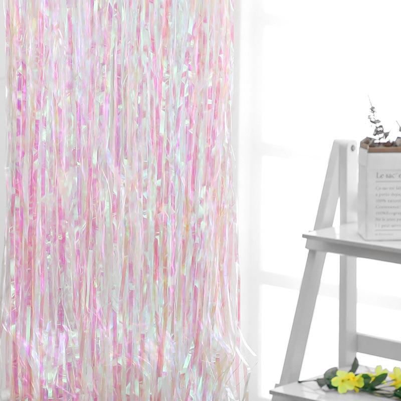 

Colorful laser pink Party Backdrop Curtains Iridescent Foil Glitter Tinsel Fringe Foil Curtain Birthday Wedding Party Decoration