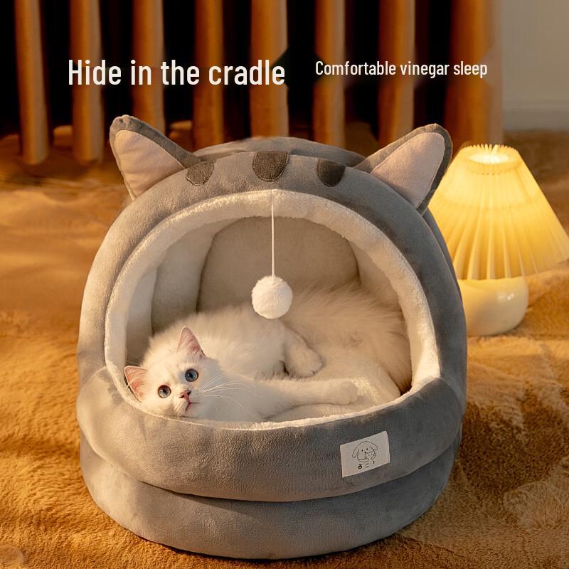 Semi-Enclosed Warm Pet Bed for Cats and Small Dogs
