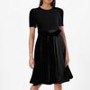 Women's Fashionable Casual Belt Short Sleeved Round Neck Color Patchwork Dress