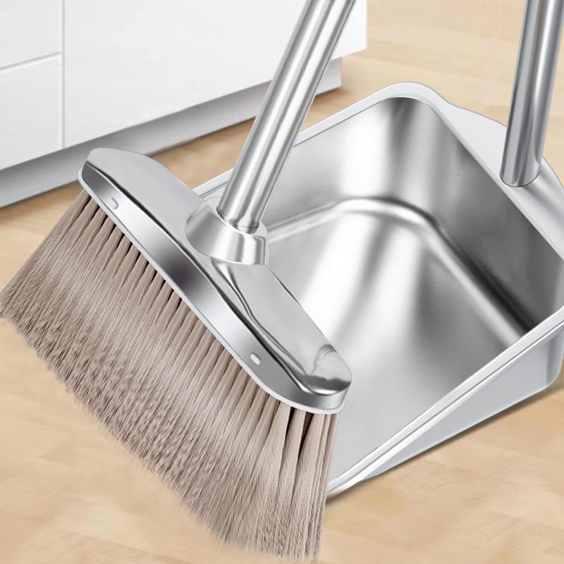 Stainless Steel Household Broom & Dustpan Set for Indoor/Outdoor Use
