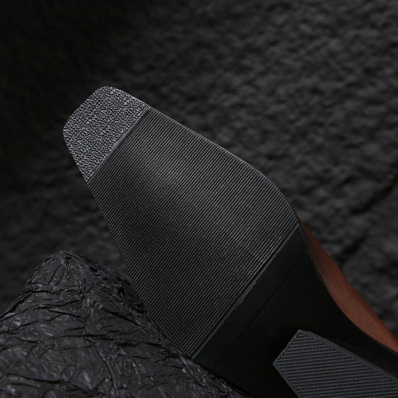 Fashion Women's New Summer Metal Headed Genuine Leather Cowhide High Heels Large Square Headed Retro Muller Slippers