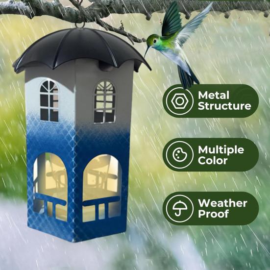 Metal Bird Feeder with Lights Squirrel Resistant Hummingbird Feeder Waterproof Hanging Feeding Station for Home Patio Garden Birds