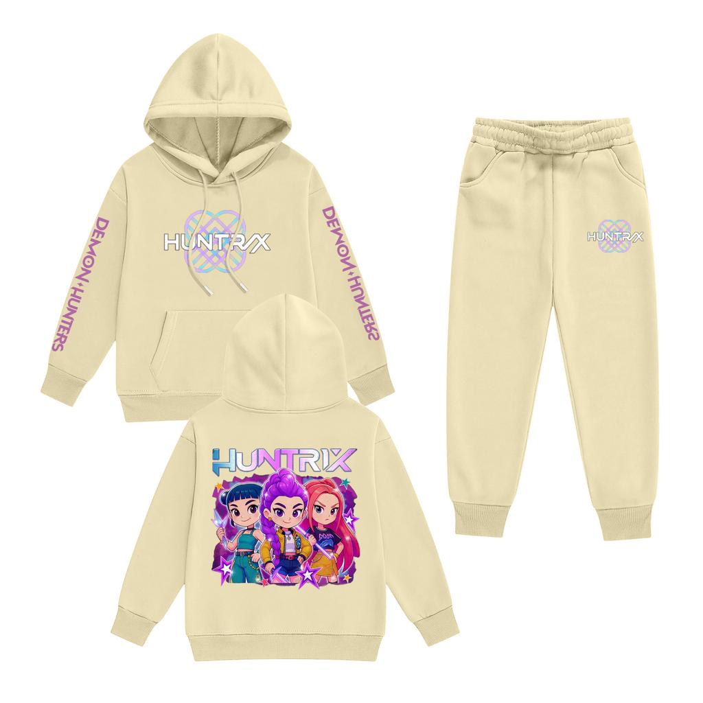 Kids' Long Sleeve Loose Pullover Letter Print Drawstring Hooded Sweatshirt Sweatpants Set