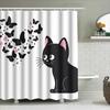 Black Cat Butterfly Shower Curtain Cute Decorative Fabric Waterproof Bath Mat Cover For Bathroom Decoration Home Accessories
