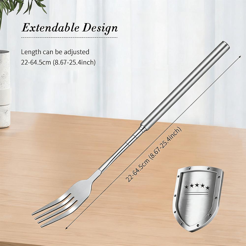 Magische Teleskopgabel mit Samtbeutel | Erweitert von 22 cm auf 64,5 cm Edelstahl-Besteckset für BBQ, Abendessen & Streiche | Einzigartig
