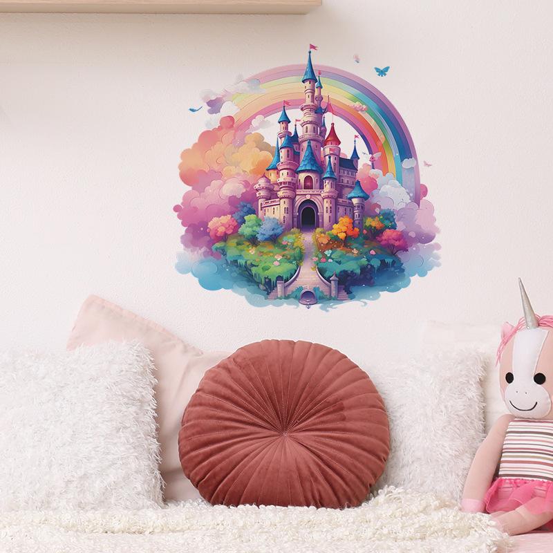 Dream Castle Wall Decals for Girls Kids Room Colorful Rainbow Wall Stickers Baby Nursery Bedroom Wall Decor
