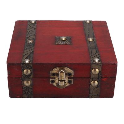 Storage Trunk Retro Wooden Red Storage Chest with Metal Lock for Jewelry Accessories Cosmetics