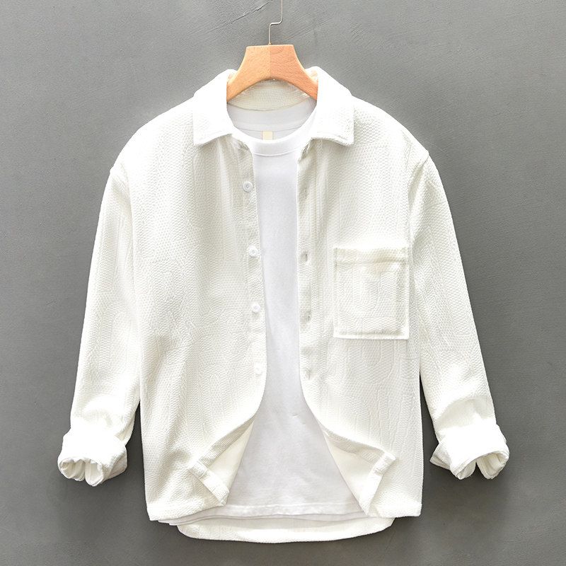 2025 New Knitted Long-Sleeved Shirt for Men, Thickened, Loose, Casual, Soft, Japanese Retro Workwear Shirt Jacket